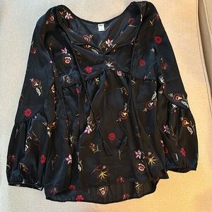 Black Silky Floral Dress Shirt
